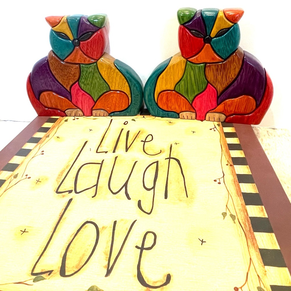 Designer Pair of Wooden Cats